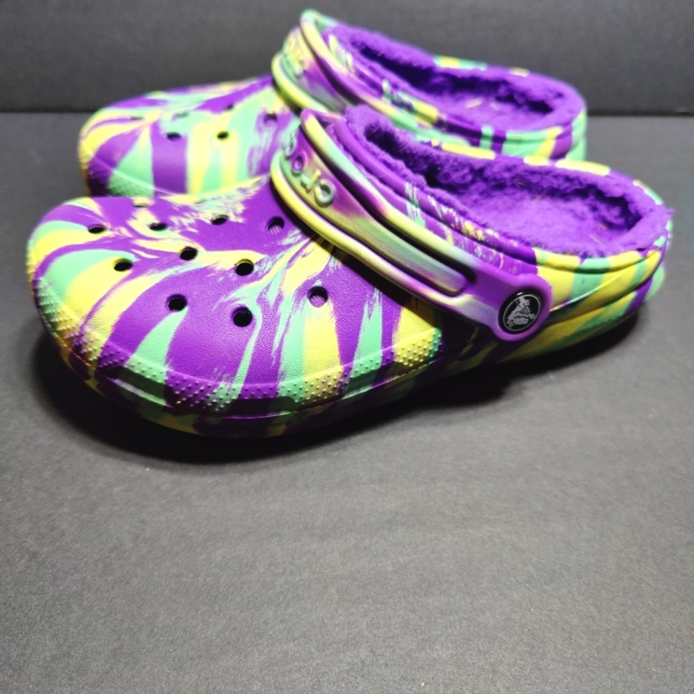 Crocs Classic Fur Lined Clogs Marbled/Tie Dye Big Kids Junior Size 3